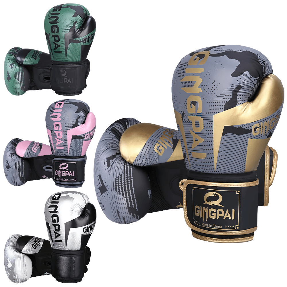 Multicolor PU leather boxing gloves SF3140 with hook and loop closure, ideal for sparring and training. Durable and impact-resistant.